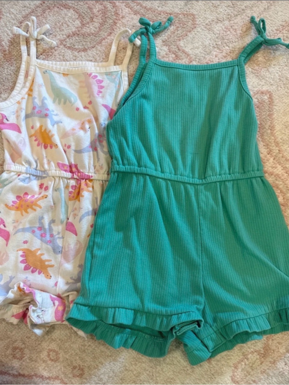 Girls' Teal Ribbed Tank Rompers